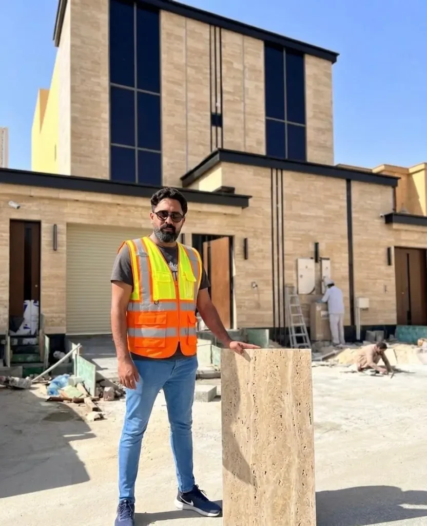 شركة إعمار البنيان لتوريد وتركيب رخام الترافنتينو للواجهات الخارجية